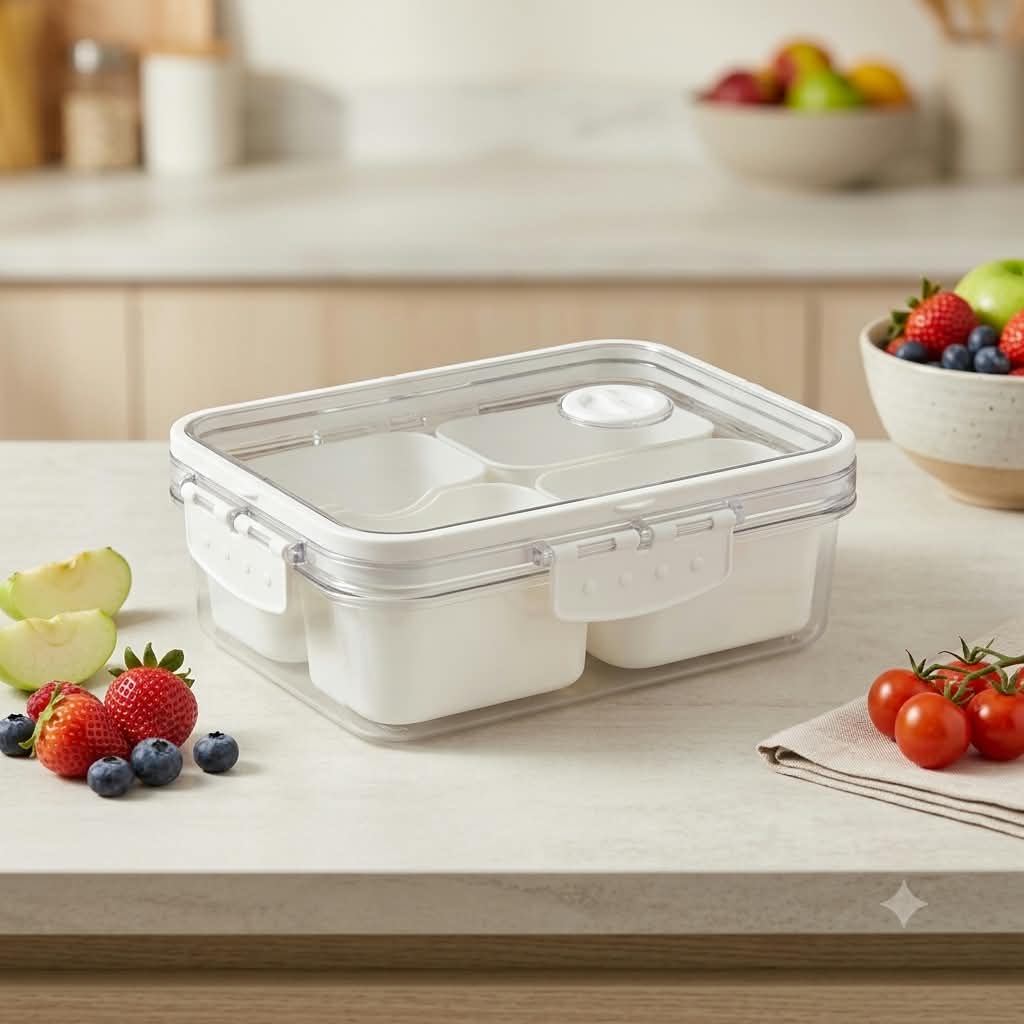 4 Compartment Rectangle Snack Storage Box