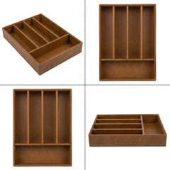 5 Grid Leather Cutlery Organizer-Brown