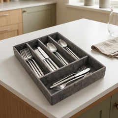 5 Grid Leather Cutlery Organizer-Grey