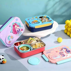 4 Compartment Stainless Steel Lunch Box-Blue