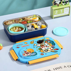 4 Compartment Stainless Steel Lunch Box-Blue