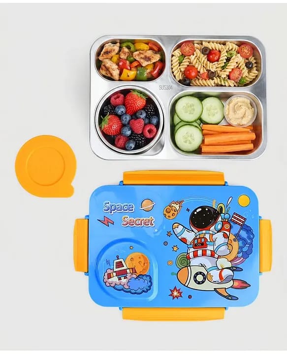 4 Compartment Stainless Steel Lunch Box-Blue