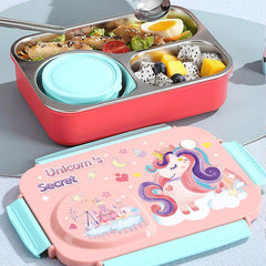 4 Compartment Stainless Steel Lunch Box-Blue
