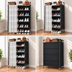 Shoe Organizer Shelf with Sliding Curtain Door