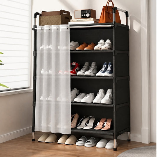 Shoe Organizer Shelf with Sliding Curtain Door