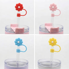 Silicone Straw Cover Cap (Flowers Design)-D2
