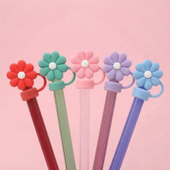 Silicone Straw Cover Cap (Flowers Design)-D2