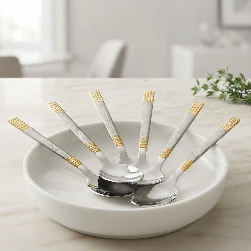 6 Pcs Stainless Steel Spoon D2-Silver