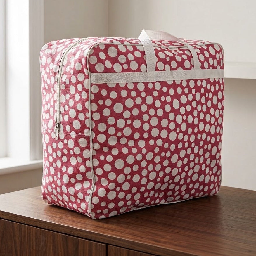 110GSM Non-Woven Luggage Mehroon (White Polka Dot)
