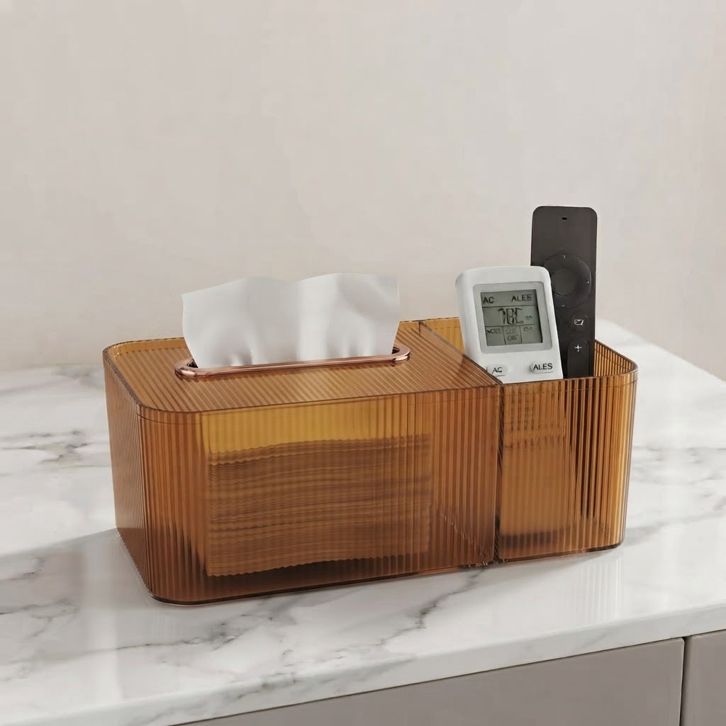 Tissue Box Holder & Remote Organizer-Brown