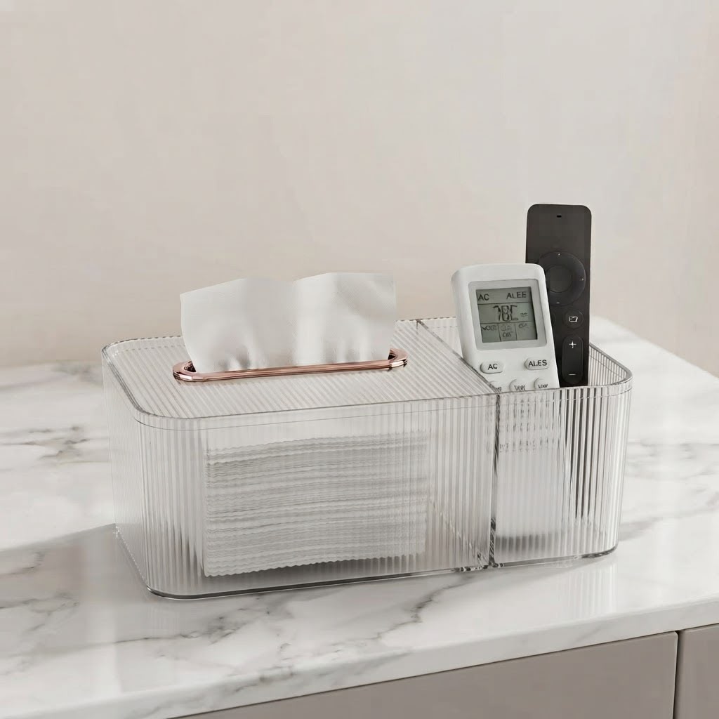Tissue Box Holder & Remote Organizer-Transparent