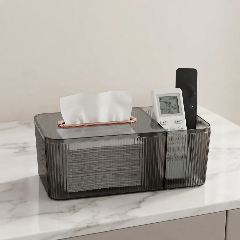 Tissue Box Holder & Remote Organizer-Black