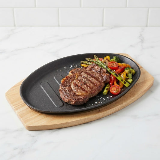 Wooden Base Sizzling Steak Platter-D7