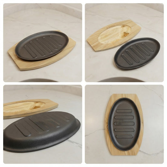 Wooden Base Sizzling Steak Platter-D7