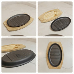Wooden Base Sizzling Steak Platter-D7