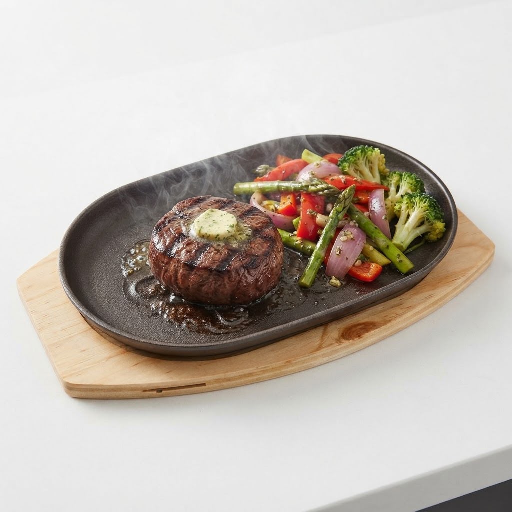Wooden Base Sizzling Steak Platter-D2