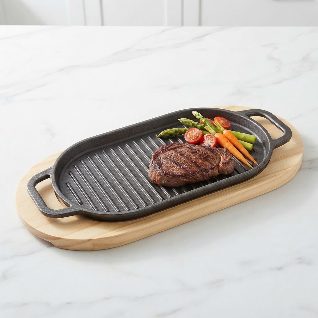 Wooden Base Sizzling Steak Platter-D3