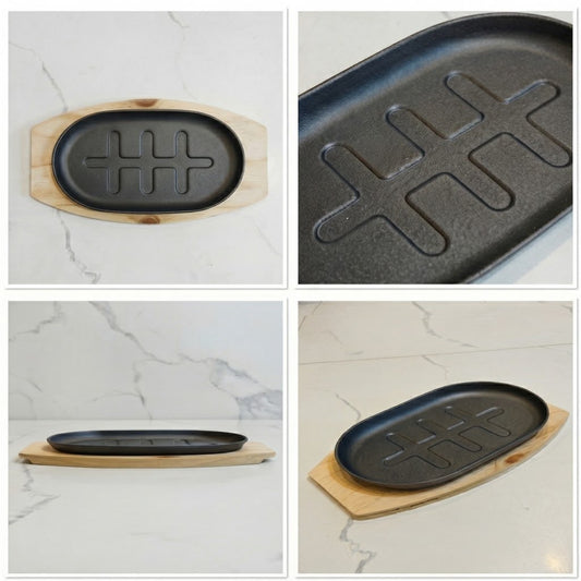 Wooden Base Sizzling Steak Platter-D2