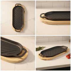 Wooden Base Sizzling Steak Platter-D4