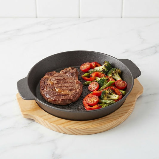Wooden Base Sizzling Steak Platter-D5