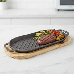 Wooden Base Sizzling Steak Platter-D4