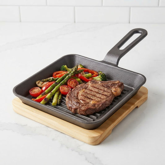Wooden Base Sizzling Steak Platter-D6