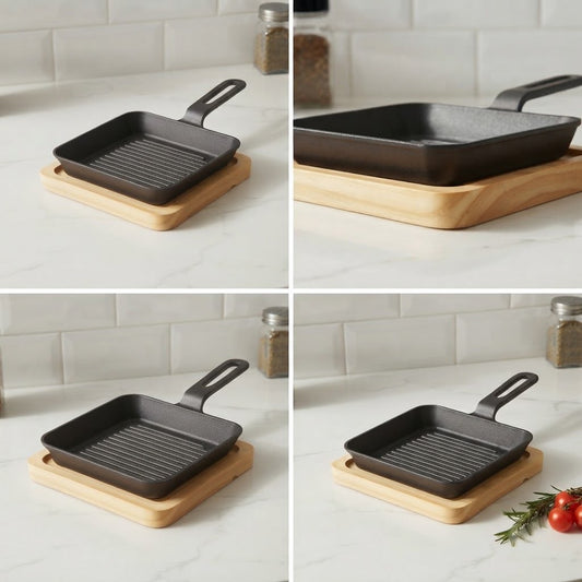 Wooden Base Sizzling Steak Platter-D6