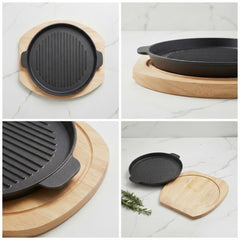 Wooden Base Sizzling Steak Platter-D9