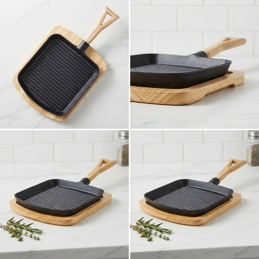 Wooden Base Sizzling Steak Platter-D8 L