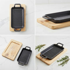 Wooden Base Sizzling Steak Platter-D10 M