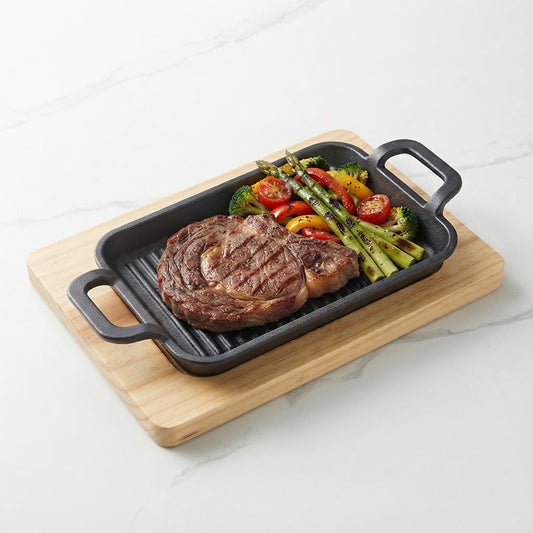 Wooden Base Sizzling Steak Platter-D10 M