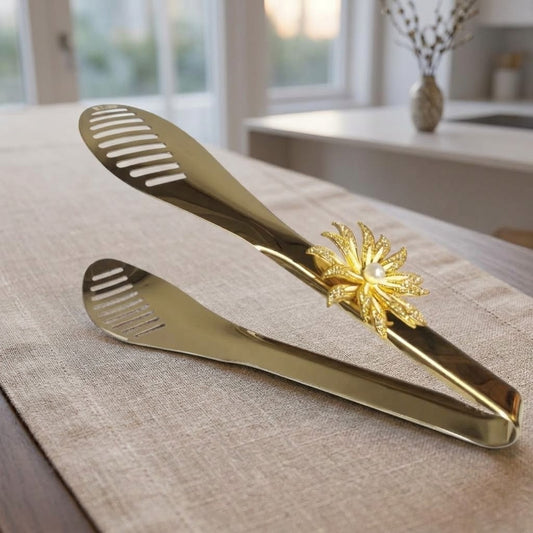Flower Design Golden Tong