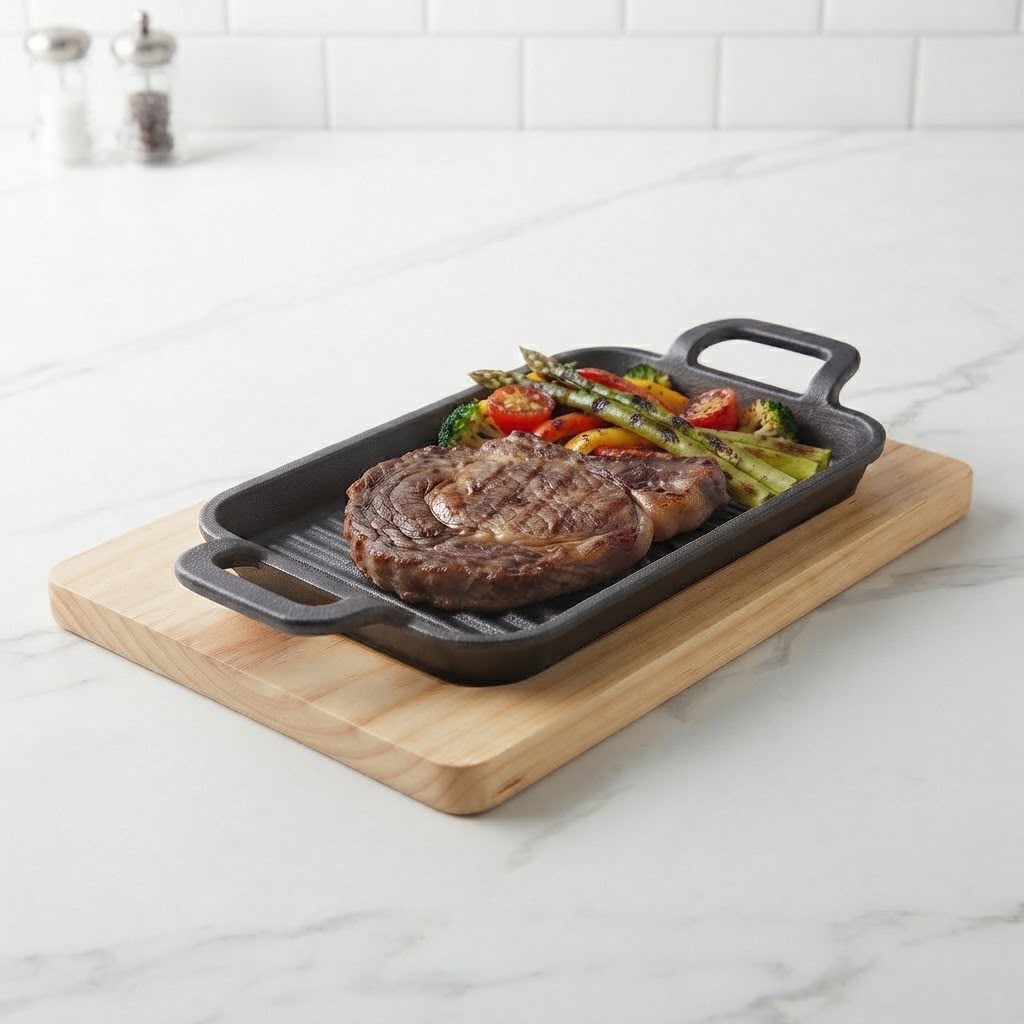 Wooden Base Sizzling Steak Platter-D10 L