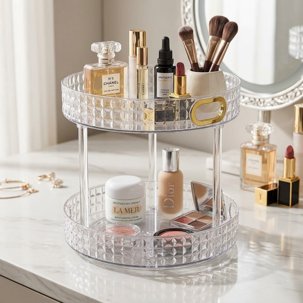 2 Layer Rotating Cosmetic Storage Organizer-White