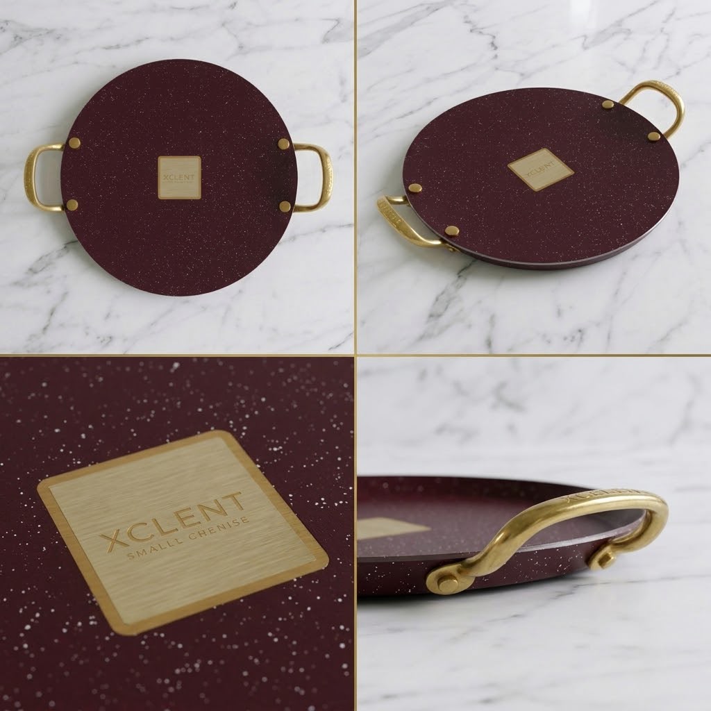 Double Handle Marble Tawa 31cm -Mehroon