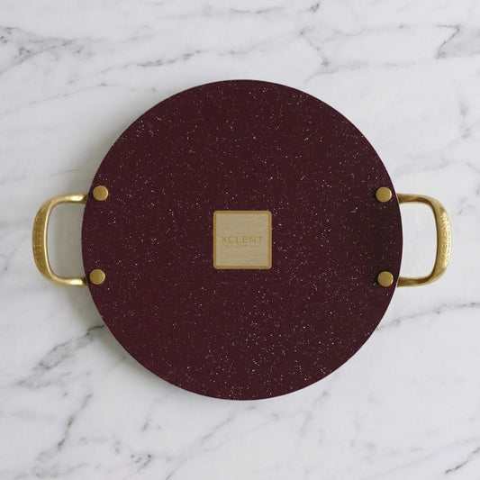 Double Handle Marble Tawa 31cm -Mehroon