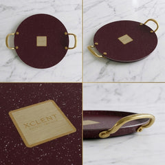 Double Handle Marble Tawa 31cm -Mehroon