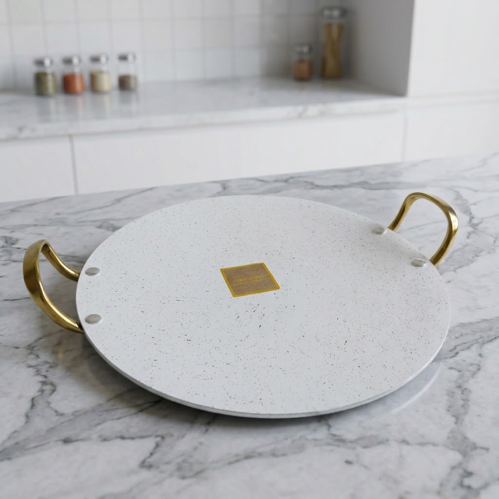 Double Handle Marble Tawa White-33cm
