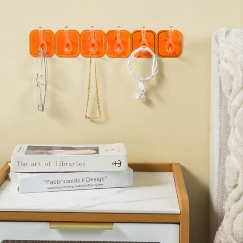 Wall-Mounted Six Row Sticky Hooks