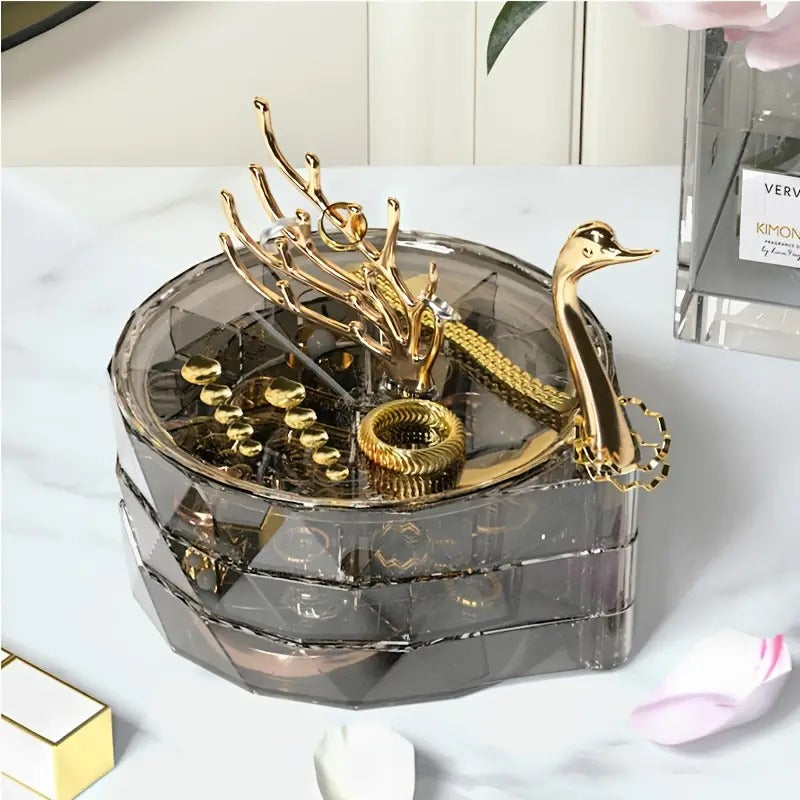 3-Layer Jewelry Case with Swan Shaped Lid