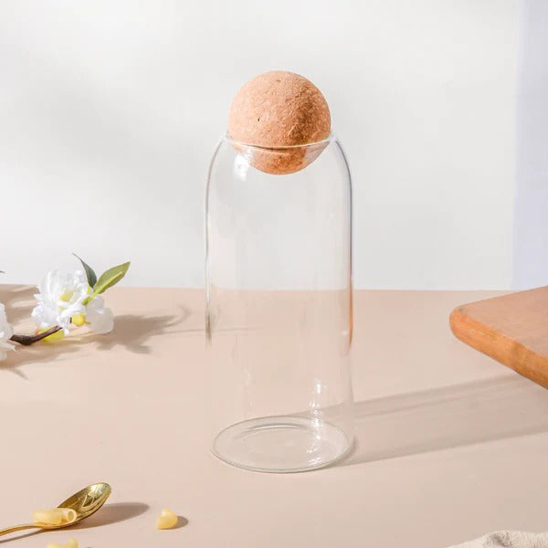 Glass Jar with Wool Ball Lid-Large