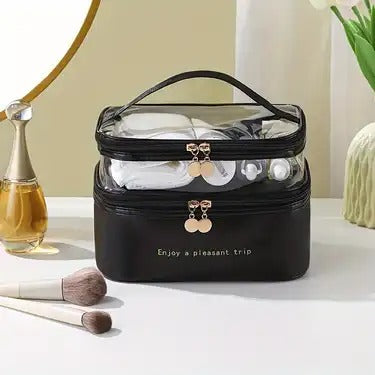 Double Layer Cosmetic Pouch-Black