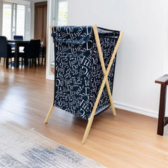 Foldable X-Frame Wooden Fabric Laundery Basket D6