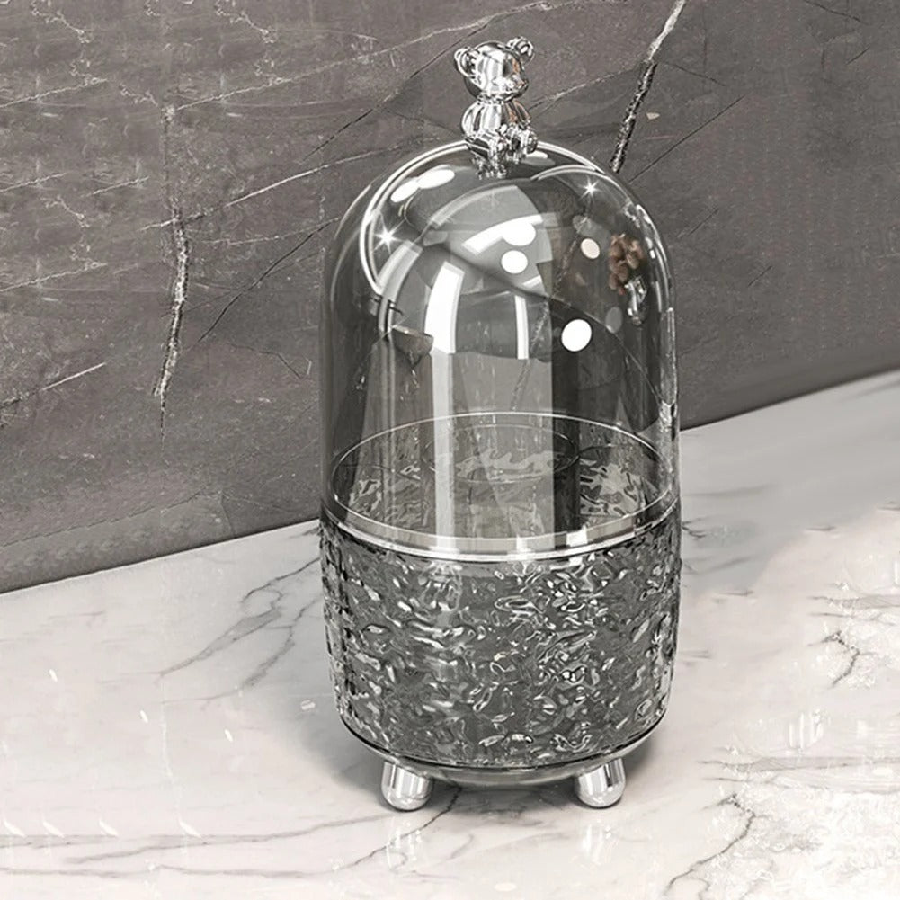 Rotating Makeup Brush Holder with Lid-Dark Grey