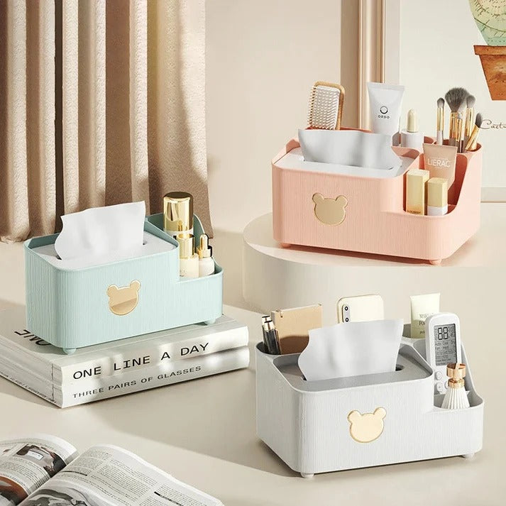 Bear Design Desktop Tissue Storage Box-Pink