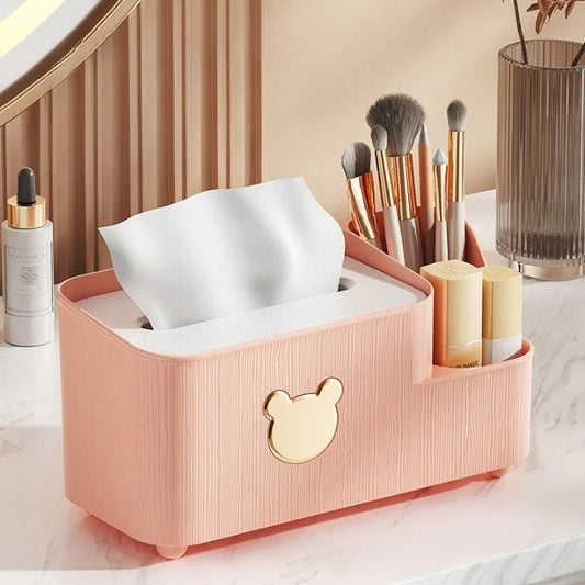Bear Design Desktop Tissue Storage Box-Pink