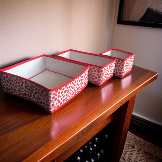 3 Pc Printed Storage Organizer Red-(Polka Dot)