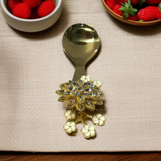 Flower Design Golden Serving Spoon