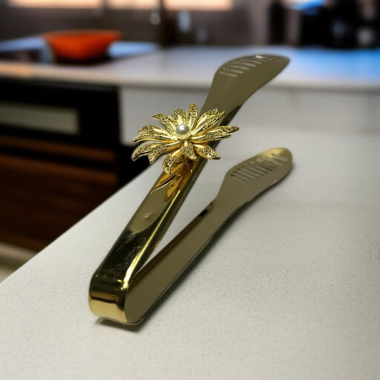 Flower Design Golden Tong