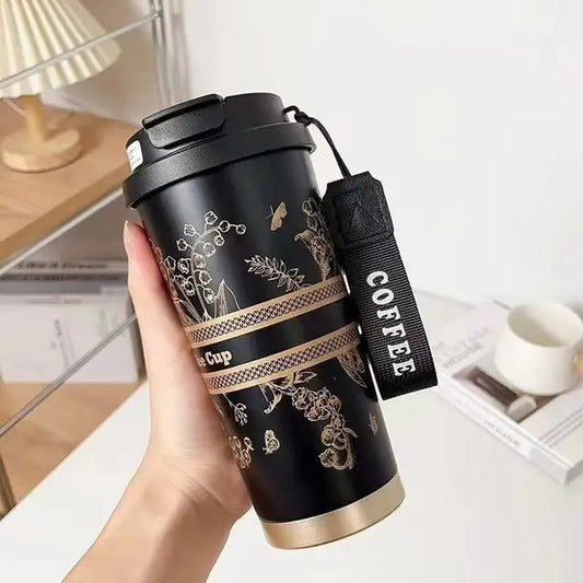 Stainless Steel Thermal Coffee Mug-Black Gold